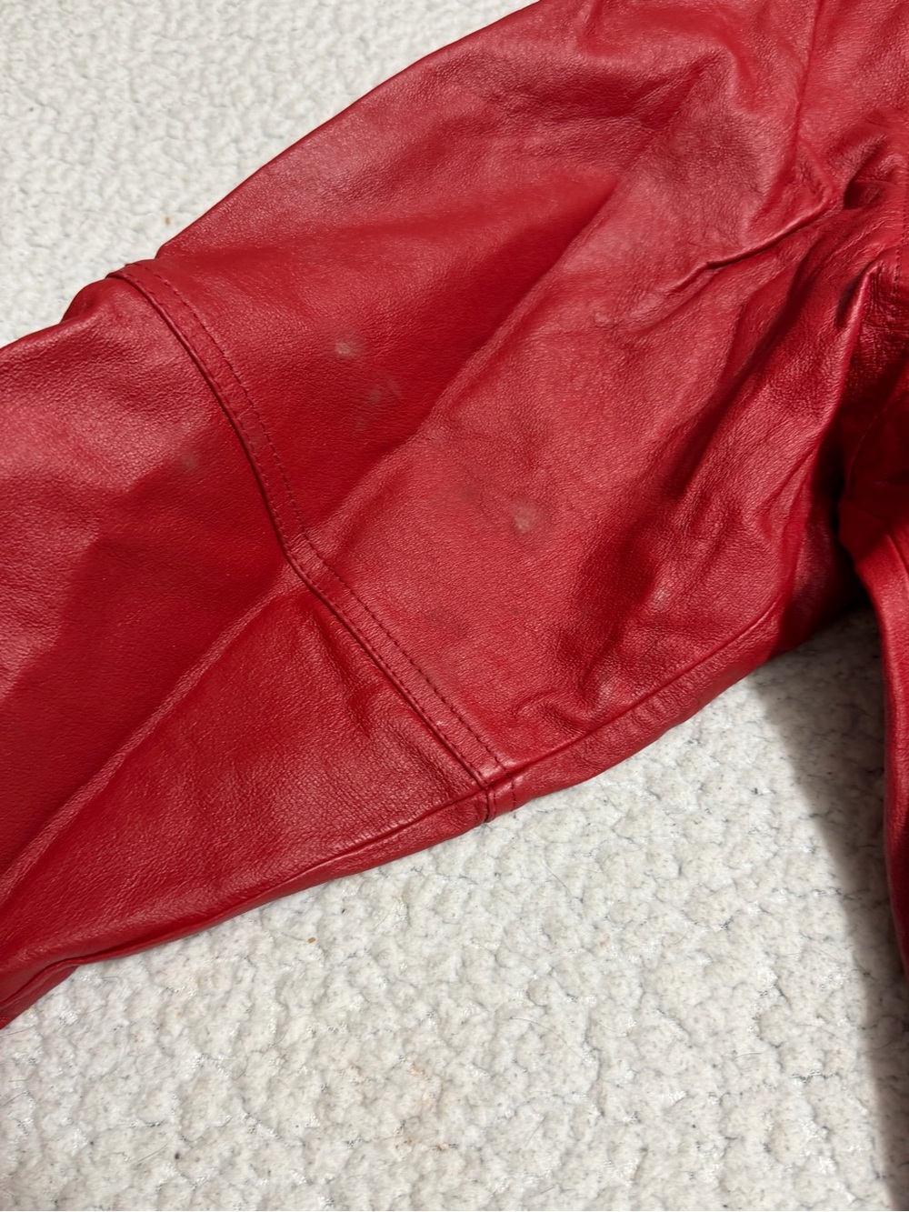 Vintage VENEZIA GENUINE Leather COLLARED Red Coat Fully Lined Insulated A8 - Picture 9 of 13